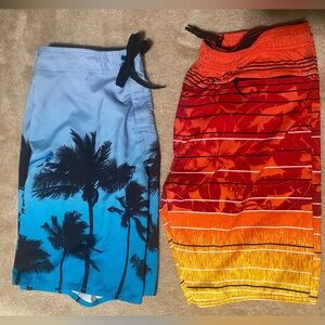2 for $19 Board Shorts Men’s Swim Trunks Blue & Orange/Red - both Size Large 36”
